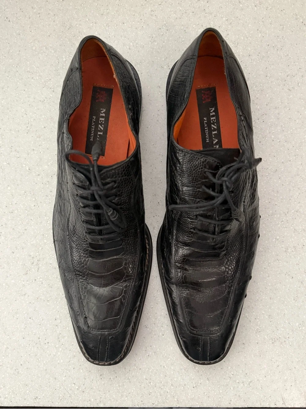 Mezlan Platinum Men’s Black Ostrich Leather Lace-up Wingtip Oxfords Spain 10.5